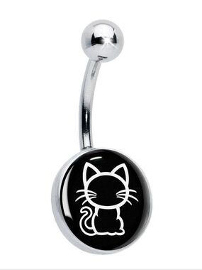Black and White Kitty Cat Belly Ring